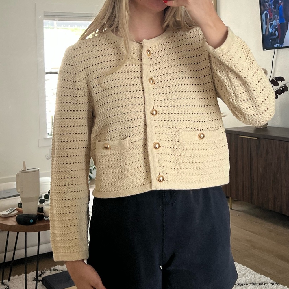 Reformation Cream Button-Up Cardigan